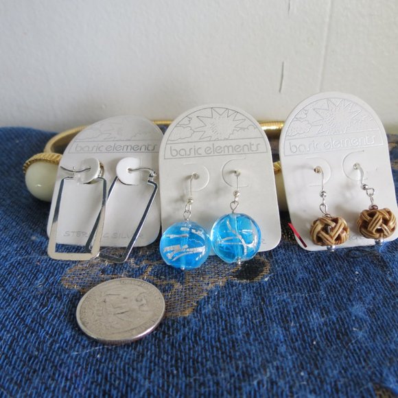 3 Pairs Sterling Silver Earrings,  Basic Elements - Picture 4 of 5
